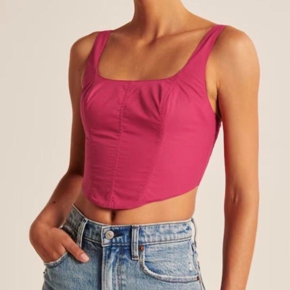 Abercrombie corset crop top poplin barbie pink adjustable straps boning - Picture 1 of 9